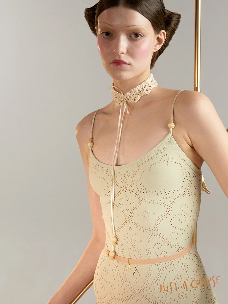JAC_EYELET LACE 无缝吊带连体衣-绿茶