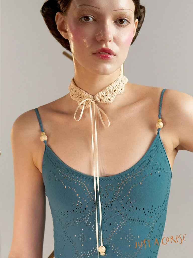 JAC_EYELET LACE 无缝吊带连体衣-Petrol