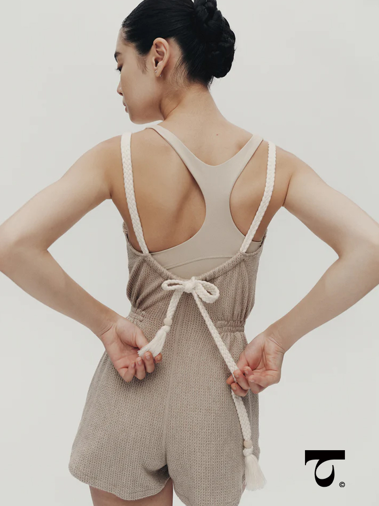 Typha_米色丝带吊带连身裤